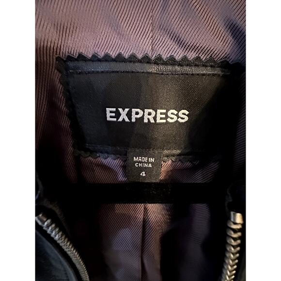 Y2K Express Genuine Leather Jacket Size 4 – Black Moto Zip, Vintage 2000s - Picture 4 of 5